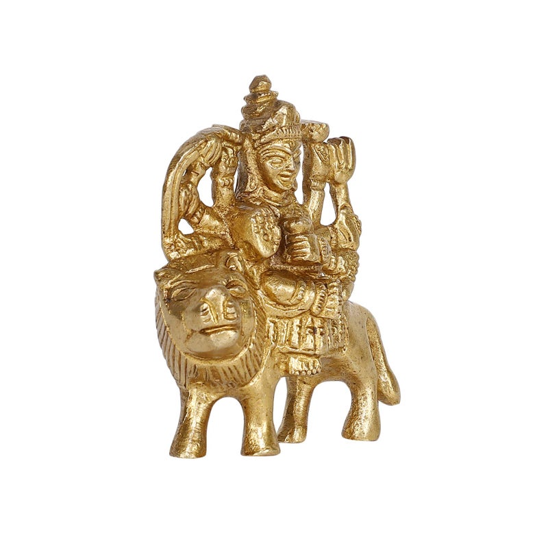 GURU JEE Brass Statue Goddess Maa Durga MATA Rani Murti Sherawali Idol Small Gifts Item - Image 2